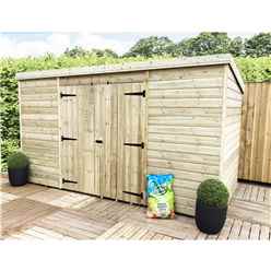 14ft X 8ft Pressure Treated Windowless Tongue & Groove Pent Shed + Double Doors Centre