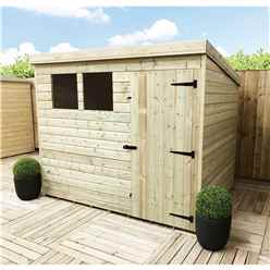 8ft X 7ft Pressure Treated Tongue & Groove Pent Shed + 2 Windows + Single Door + Safety Toughened Glass