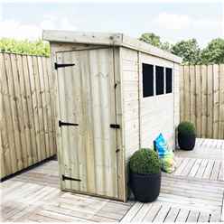 6ft X 3ft Reverse Pressure Treated Tongue & Groove Pent Shed + 3 Windows And Single Door + Safety Toughened Glass