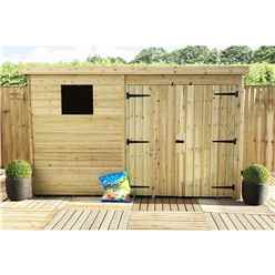 10ft X 6ft Pressure Treated Tongue & Groove Pent Shed + Double Doors + 1 Window + Safety Toughened Glass
