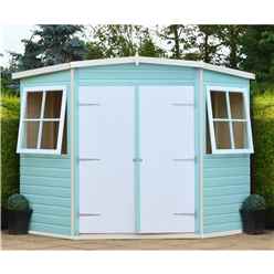 10ft X 10ft  (2.99m X 2.99m) - Tongue And Groove - Corner Wooden Garden Shed / Workshop - 2 Windows - Double Doors - 12mm Tongue And Groove Floor