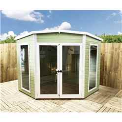 7ft X 7ft (2.69m X 2.05m) - Premier Corner Wooden Summerhouse - Double Doors - Side Windows - 12mm T&g Walls & Floor