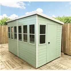 8ft X 8ft (2.44m X 2.39m) - Tongue And Groove - Pent Potting Shed - 2 Opening Windows - Single Door - 12mm Tongue And Groove Floor & Roof