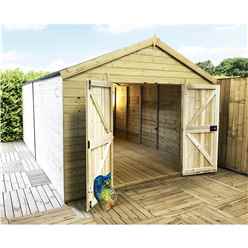 16ft X 10ft Windowless Premier Pressure Treated Tongue & Groove Apex Workshop + Higher Eaves & Ridge Height + Double Doors (12mm Tongue & Groove Walls, Floor & Roof) + Super Strength Framing