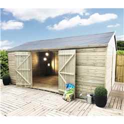 26ft X 13ft Windowless Reverse Premier Pressure Treated Tongue & Groove Apex Workshop + Higher Eaves & Ridge Height + Double Doors + Super Strength Framing