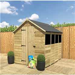 13ft X 8ft  Super Saver Pressure Treated Tongue & Groove Apex Shed + Single Door + Low Eaves + 4 Windows