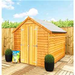 8ft X 6ft  (2.39m X 1.83m) - Super Value Overlap - Apex Wooden Garden Shed - Windowless - Double Doors