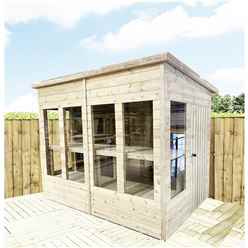 8ft X 6ft Pressure Treated Tongue And Groove Pent Summerhouse - Potting Summerhouse - Bench + Safety Toughened Glass + Euro Lock With Key + Super Strength Framing