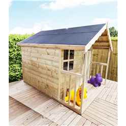 6 X 8 (6 X 6 + 2 Verandah) Hideout Wooden Playhouse With Apex Roof, Single Door And Window + T&g Verandah