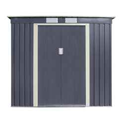 6ft X 4ft (2.01m X 1.21m) Double Door Metal Pent Shed - Dark Grey