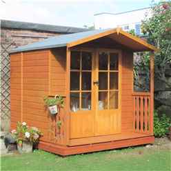 7ft X 7ft (2.05m X 1.98m) - Premier Wooden Summerhouse + Veranda - Double Doors - 12mm T&g Walls & Floor