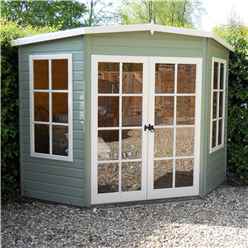 7ft X 7ft (1.98m X 2.05m) - Premier Corner Wooden Summerhouse - Double Doors - 12mm T&g Walls & Floor