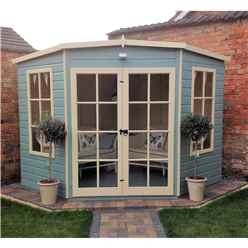 8ft X 8ft (2.24m X 2.24m) - Premier Wooden Corner Summerhouse - Double Doors - 12mm T&g Walls & Floor