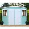 Installed - 8ft X 8ft (2.25m X 2.25m) - Stowe Tongue & Groove - Corner Garden Pent Shed - 2 Windows - Double Doors - 12mm T&g Floor Installation Included