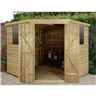 Installed 8ft X 8ft (3.4m X 2.8m) Pressure Treated Overlap Corner Shed With Double Door And 2 Windows - Installation Included