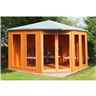 Installed 10ft X 10ft (3.16m X 3.16m) - Premier Corner Wooden Summerhouse - Double Doors - Side Windows - 12mm T&g Walls And Floor Installation Included