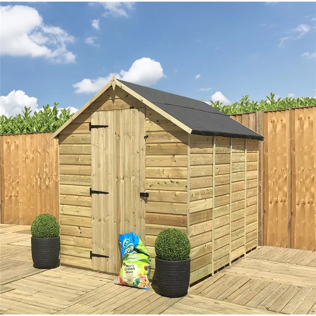 8 x 6 Windowless Pressure Treated T&G Single Door Apex Shed (low Eaves)