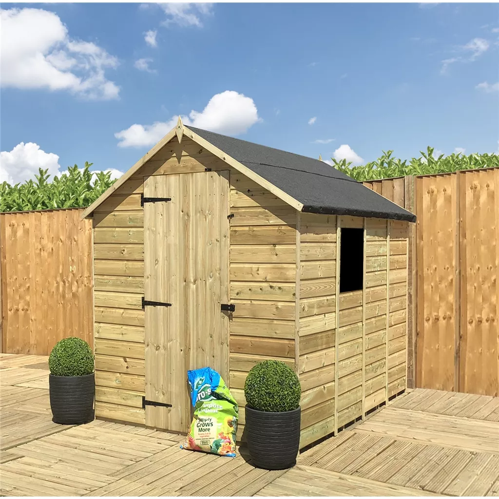 3 x 4 Pressure Treated T&G Apex Shed + Single Door + Low Eaves + 1 Window