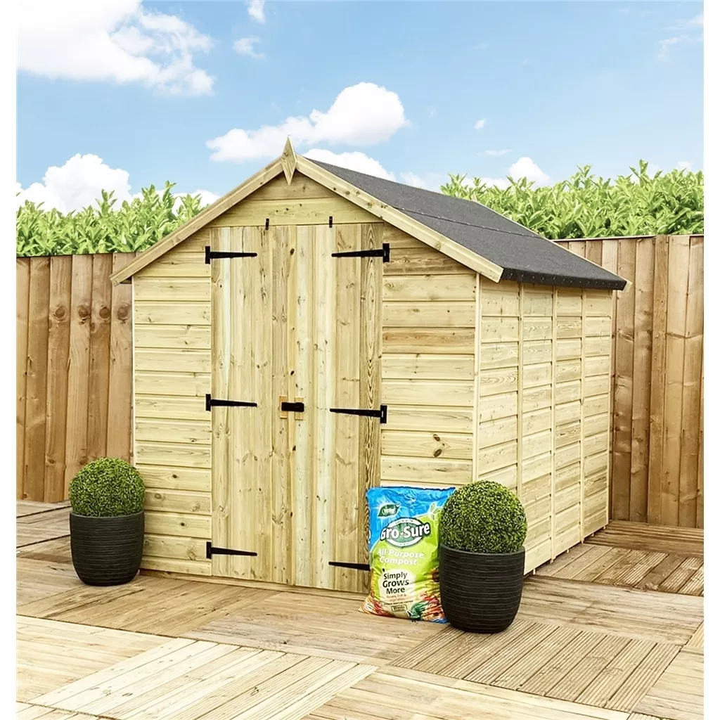 4 x 4 Windowless Pressure Treated T&G Apex Shed + Double Doors + Low Eaves
