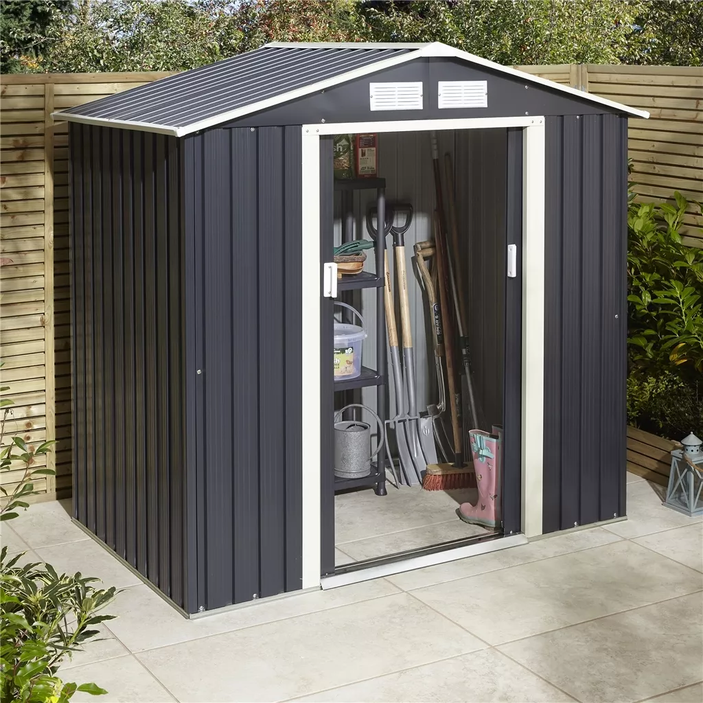 6 x 4 Double Door Metal Apex Shed – Dark Grey product image