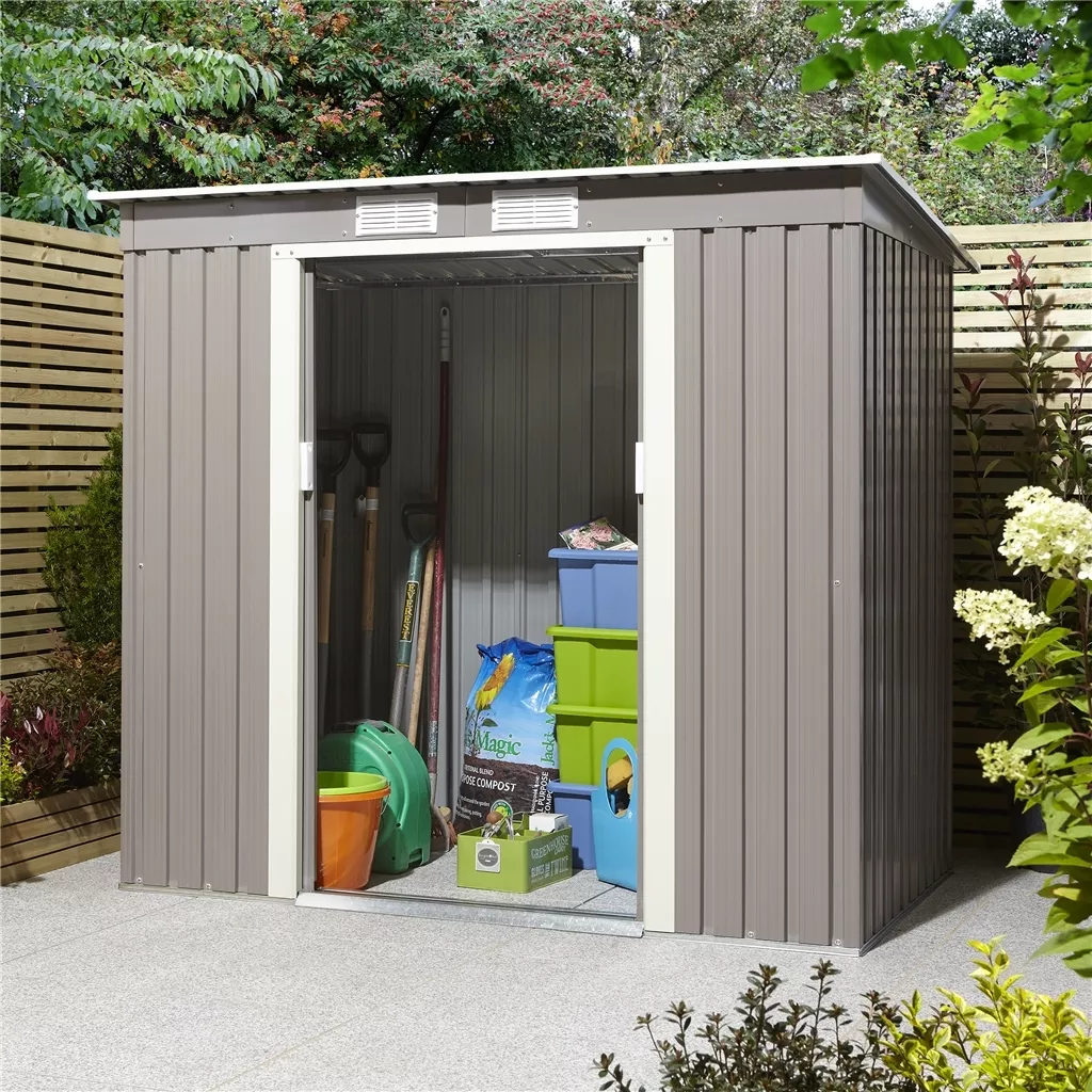 6 x 4 Double Door Metal Pent Shed – Light Grey product image
