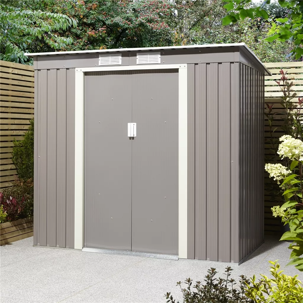 6 x 4 Double Door Metal Pent Shed – Light Grey product image