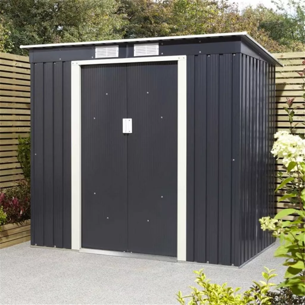 6 x 4 Deluxe Ironwood Metal Pent Shed – Single Door & Foundation Kit – Dark Grey product image